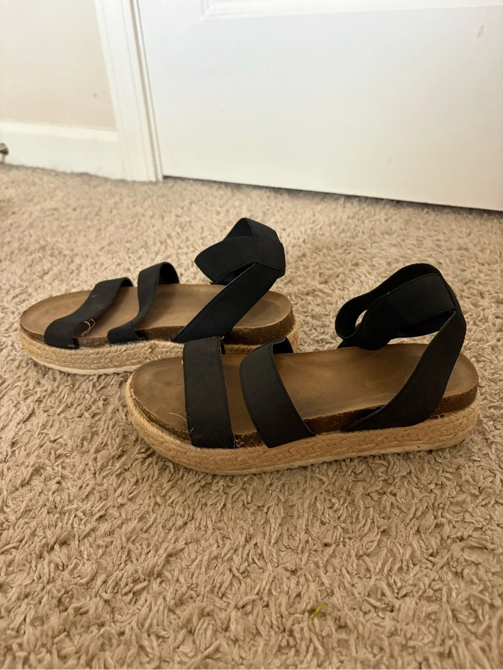 Womens Black Espadrille Platform Sandals - Ankle Strap